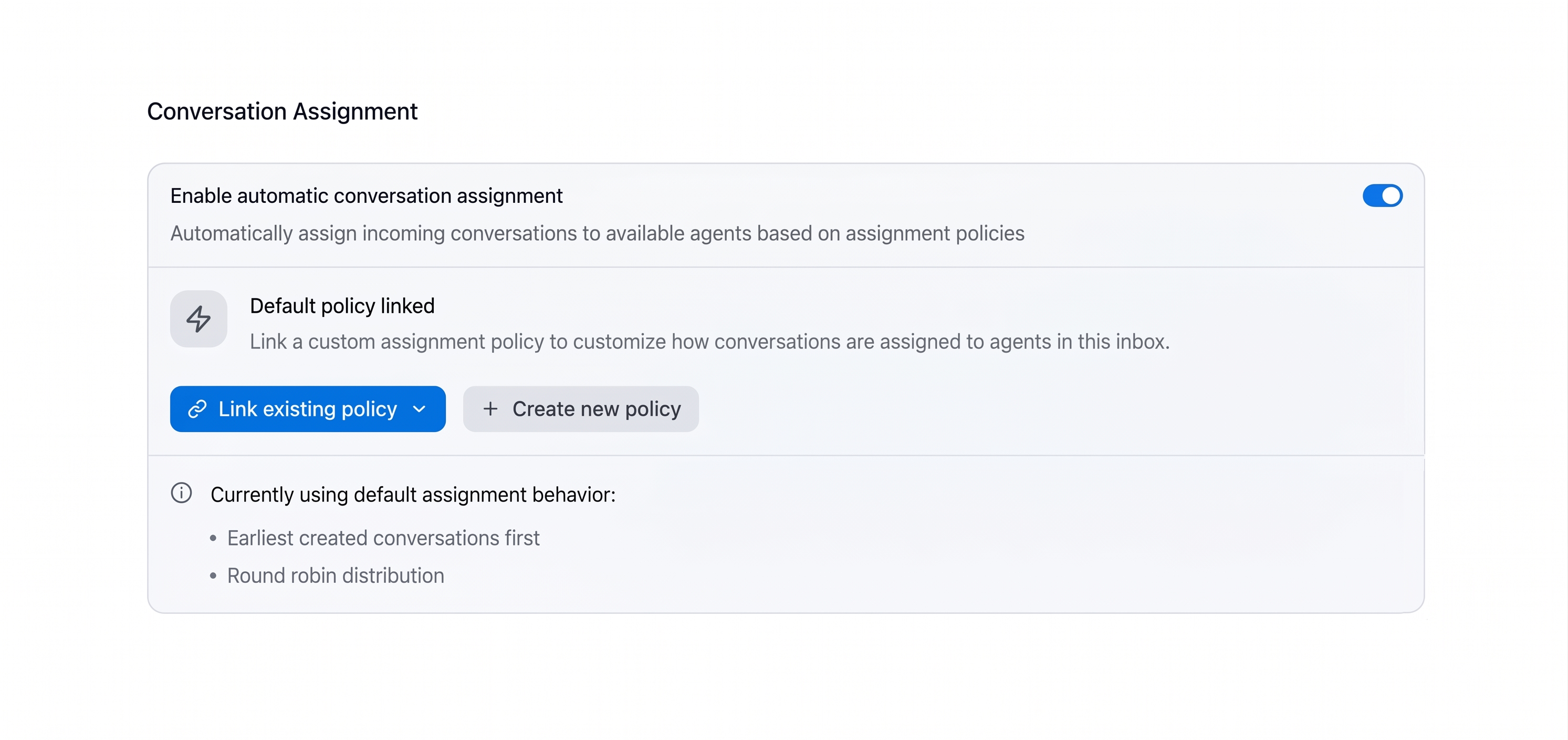 Enabling automatic conversation assignment on an inbox