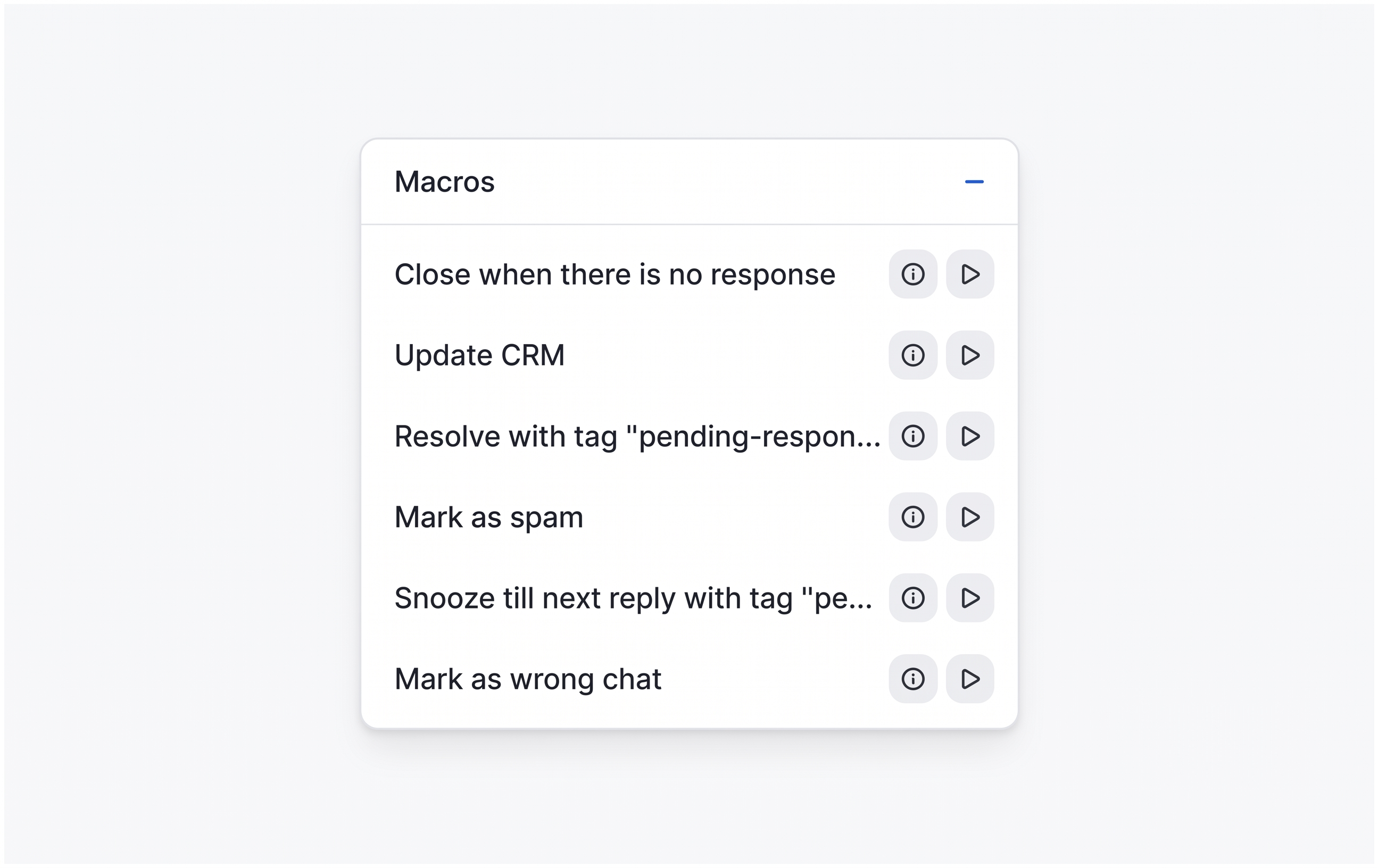 The macros list in Settings