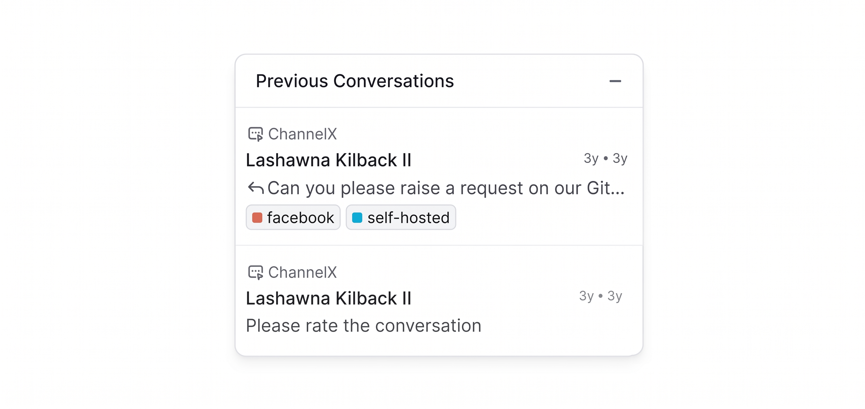Previous conversations listed in the contact sidebar