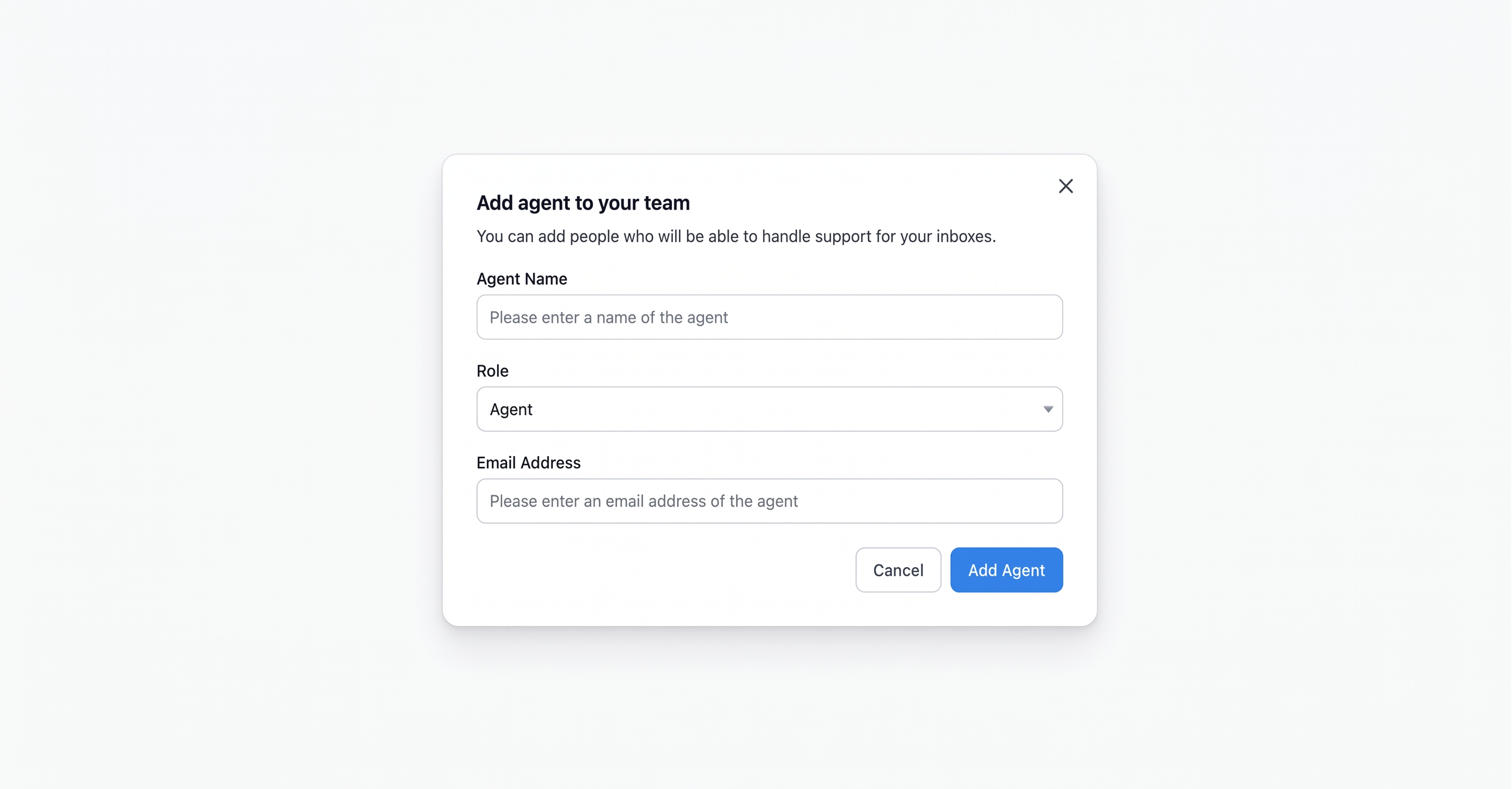 The Add agent modal