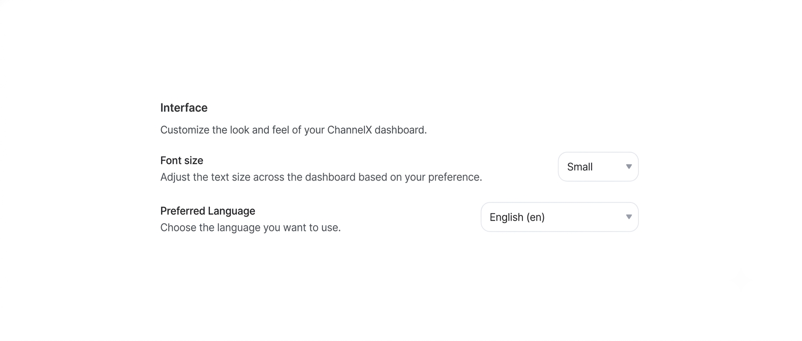 Interface preferences — font size and language
