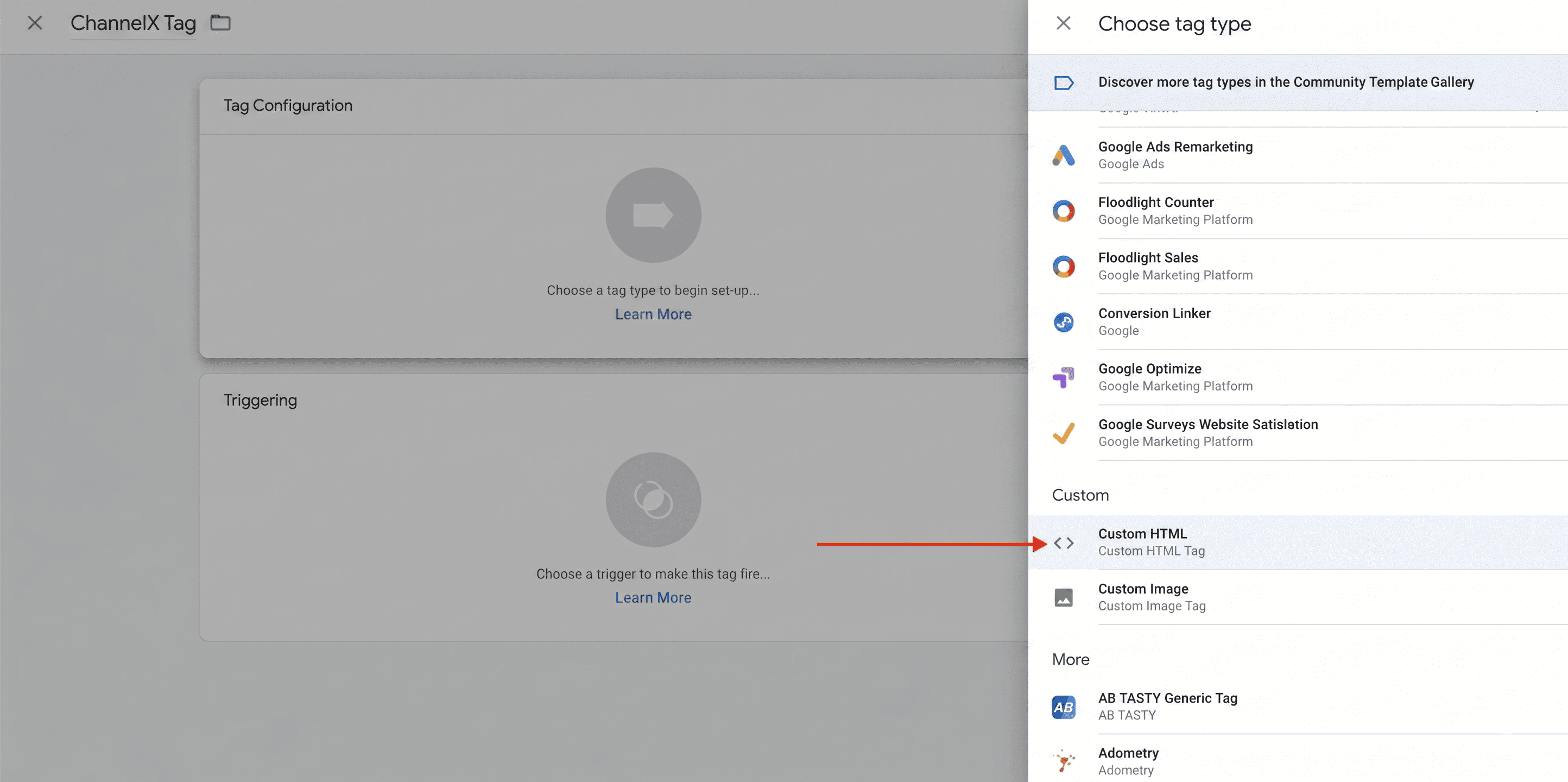 Adding the ChannelX tag to Google Tag Manager