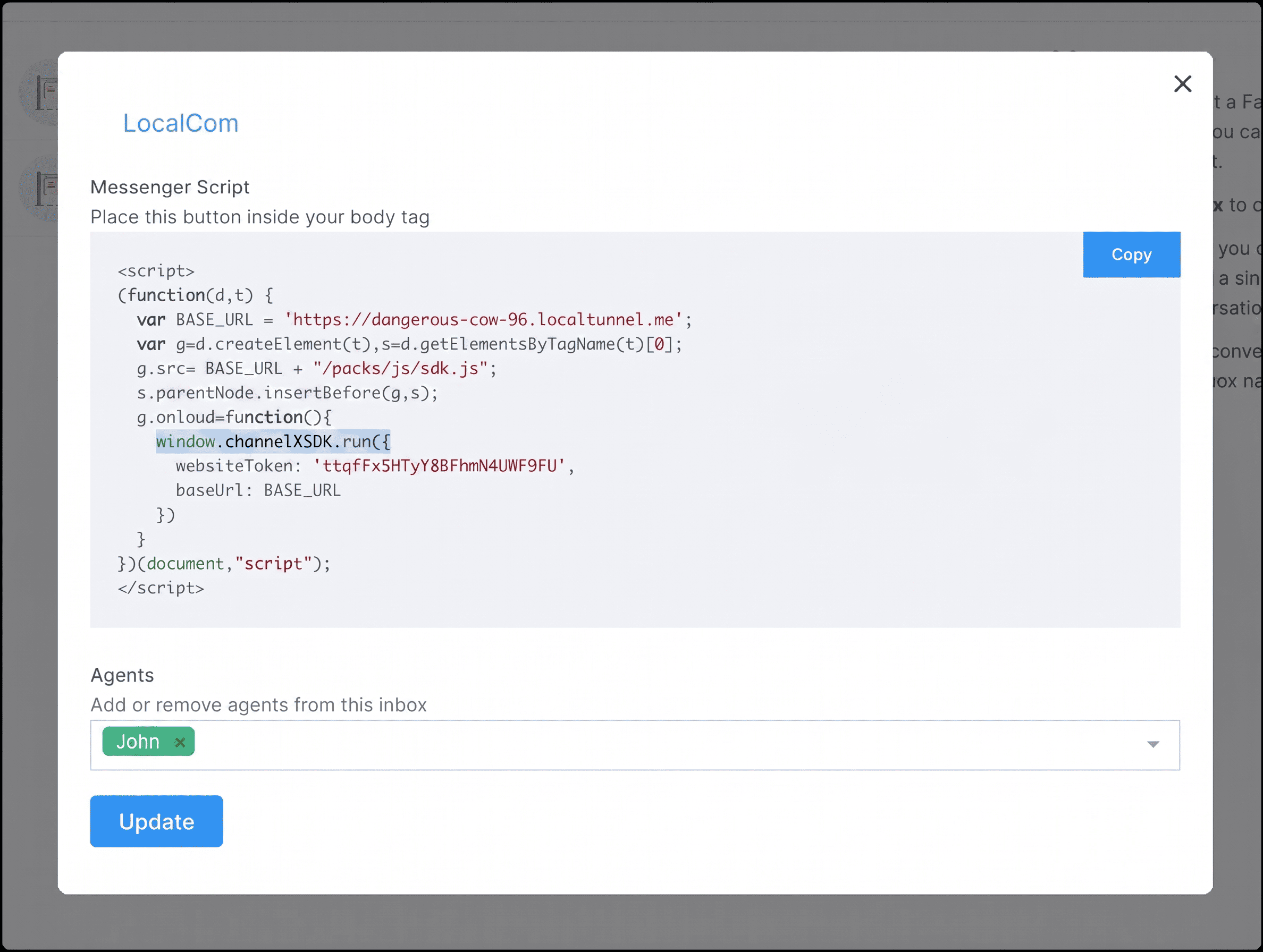 Website inbox settings