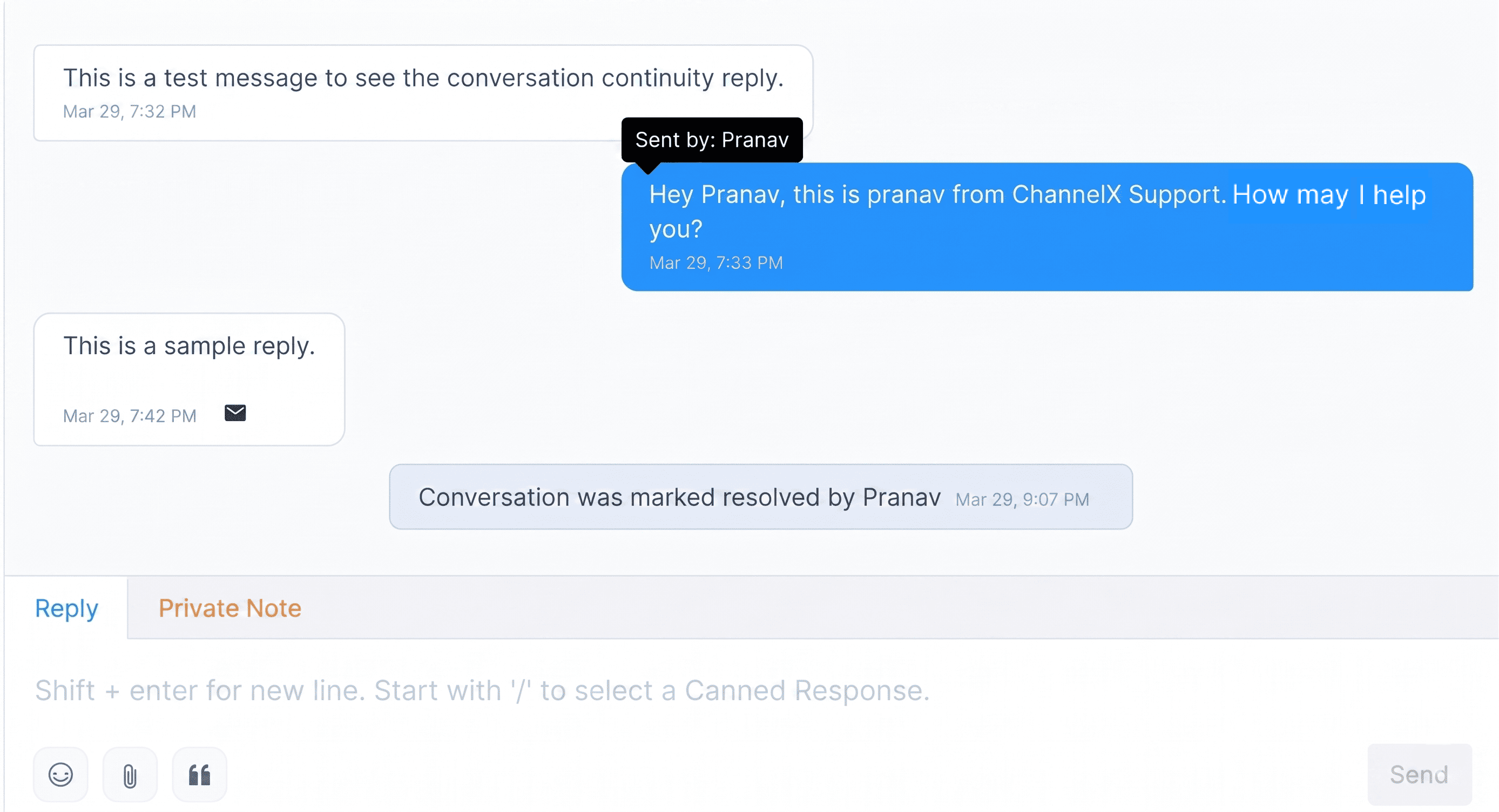 A conversation continuing over email after the customer left the widget