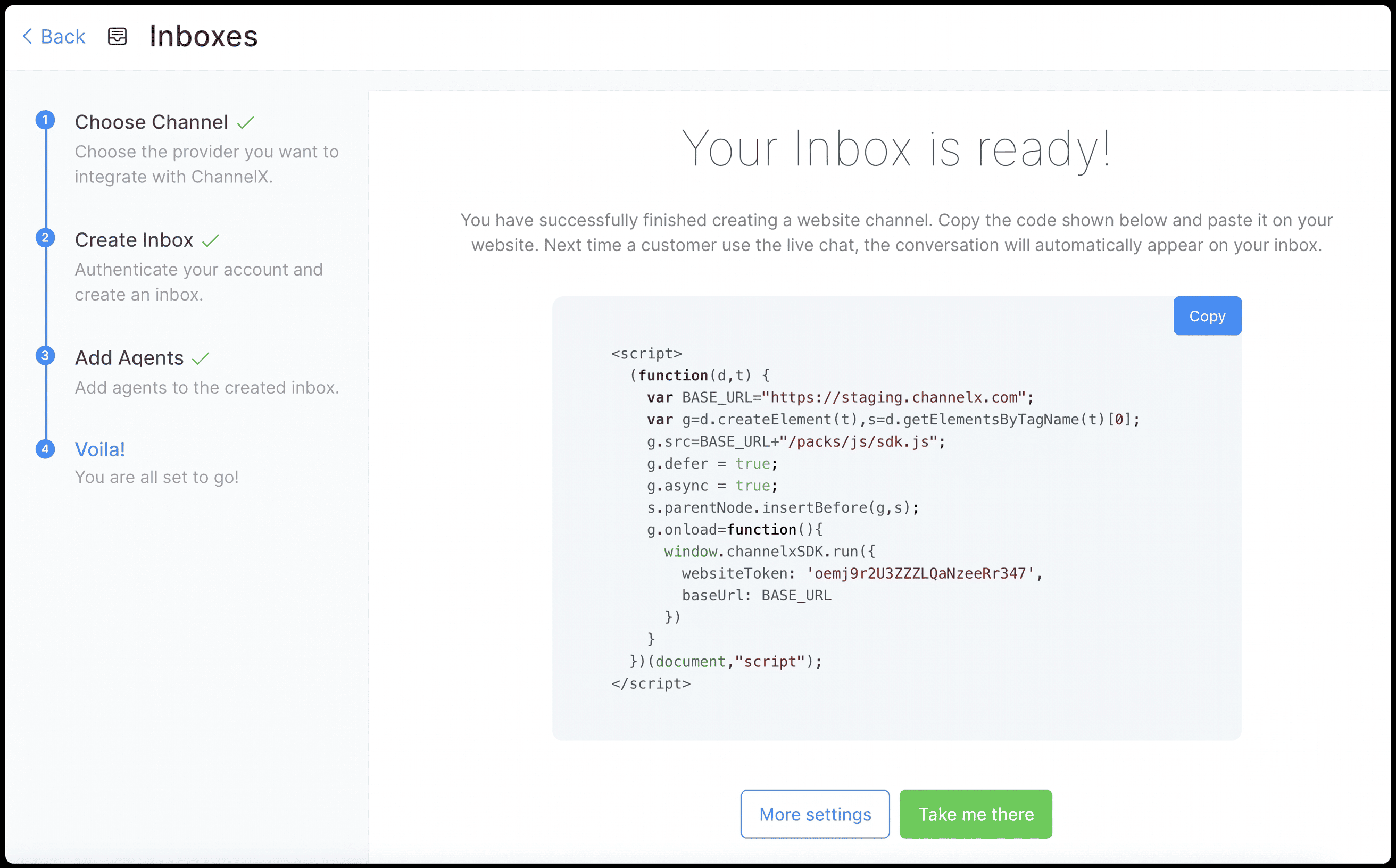 Website inbox settings