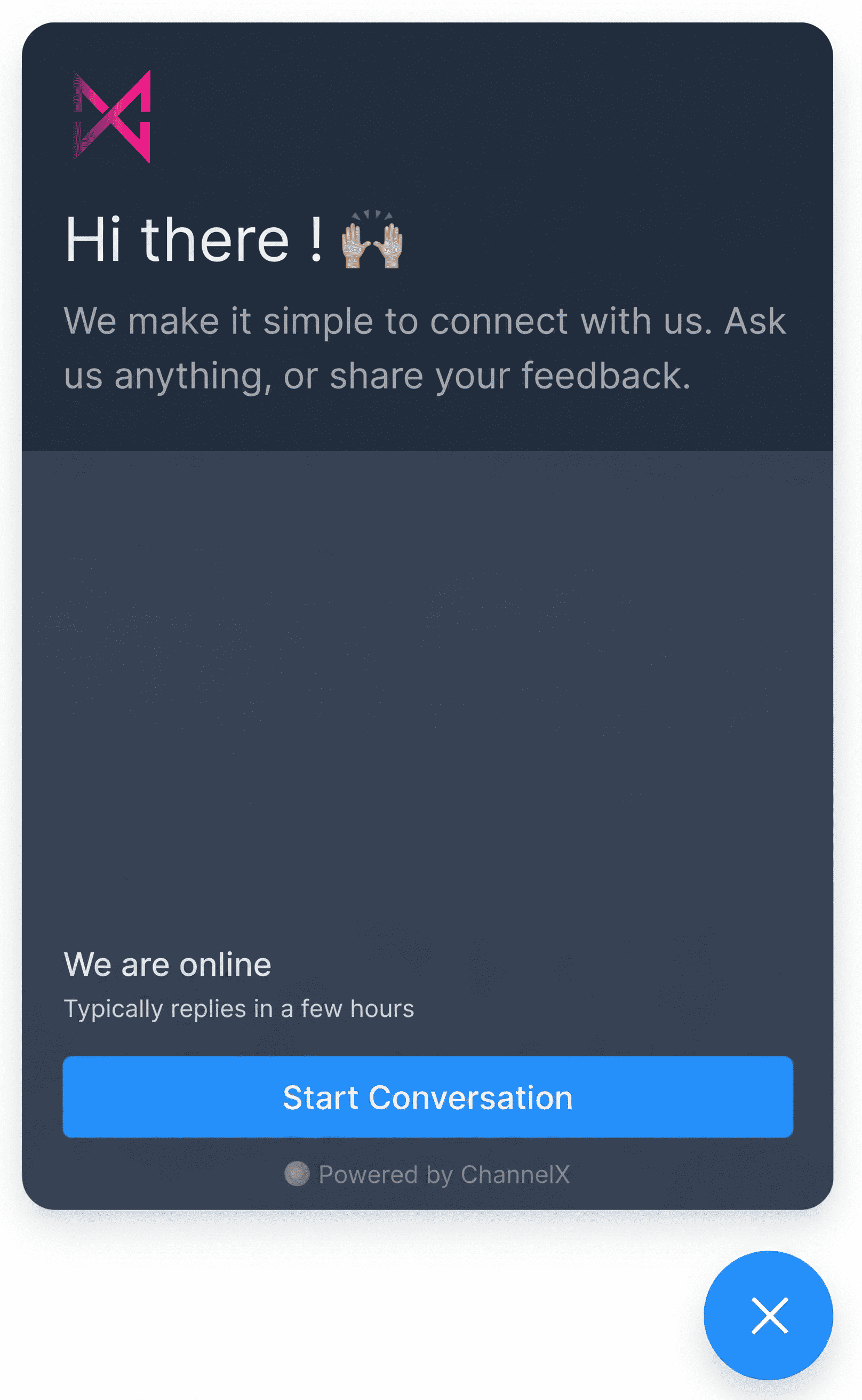 The ChannelX widget displayed in dark mode