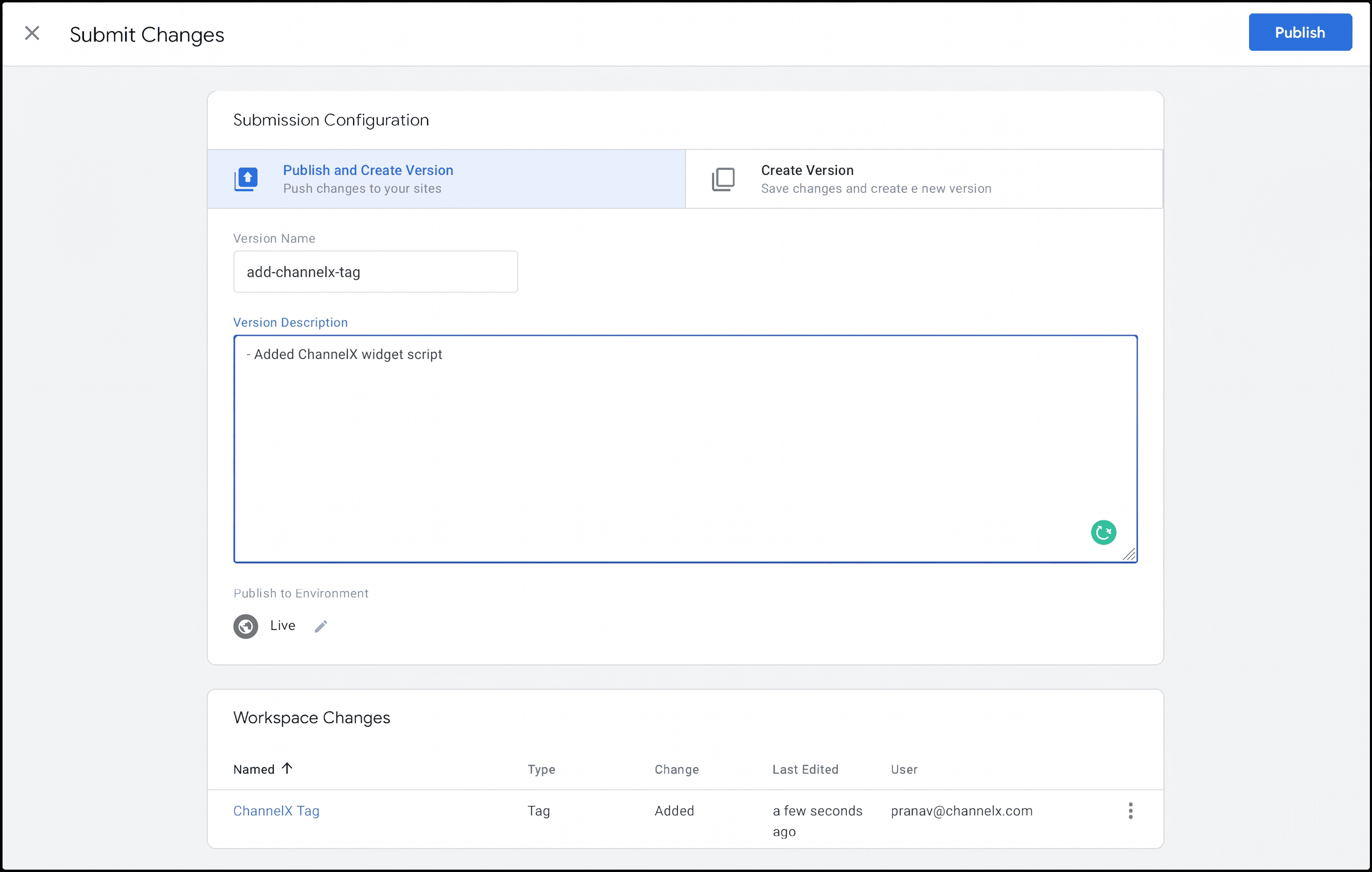 Deploying & Publishing the ChannelX tag in Google Tag Manager