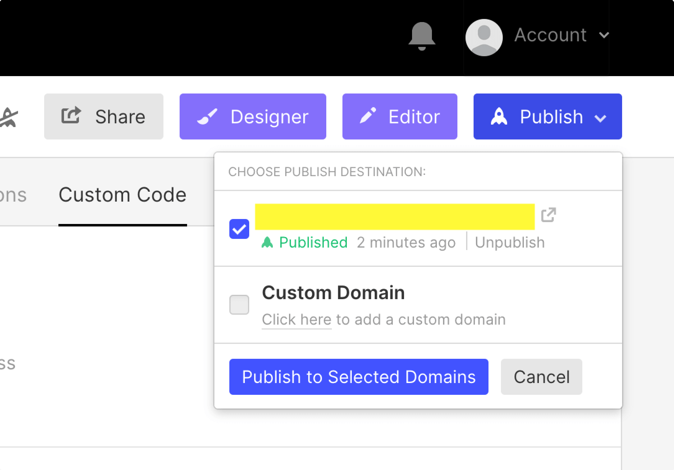 Publishing changes in Webflow to selected domains