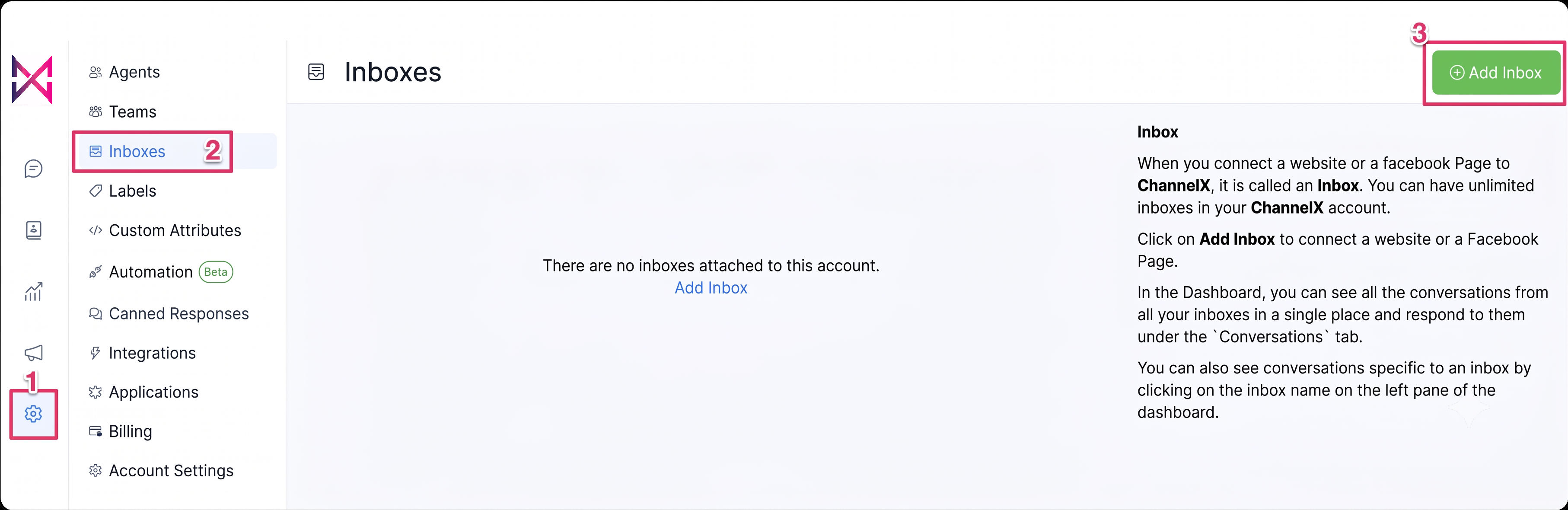 Website inbox settings