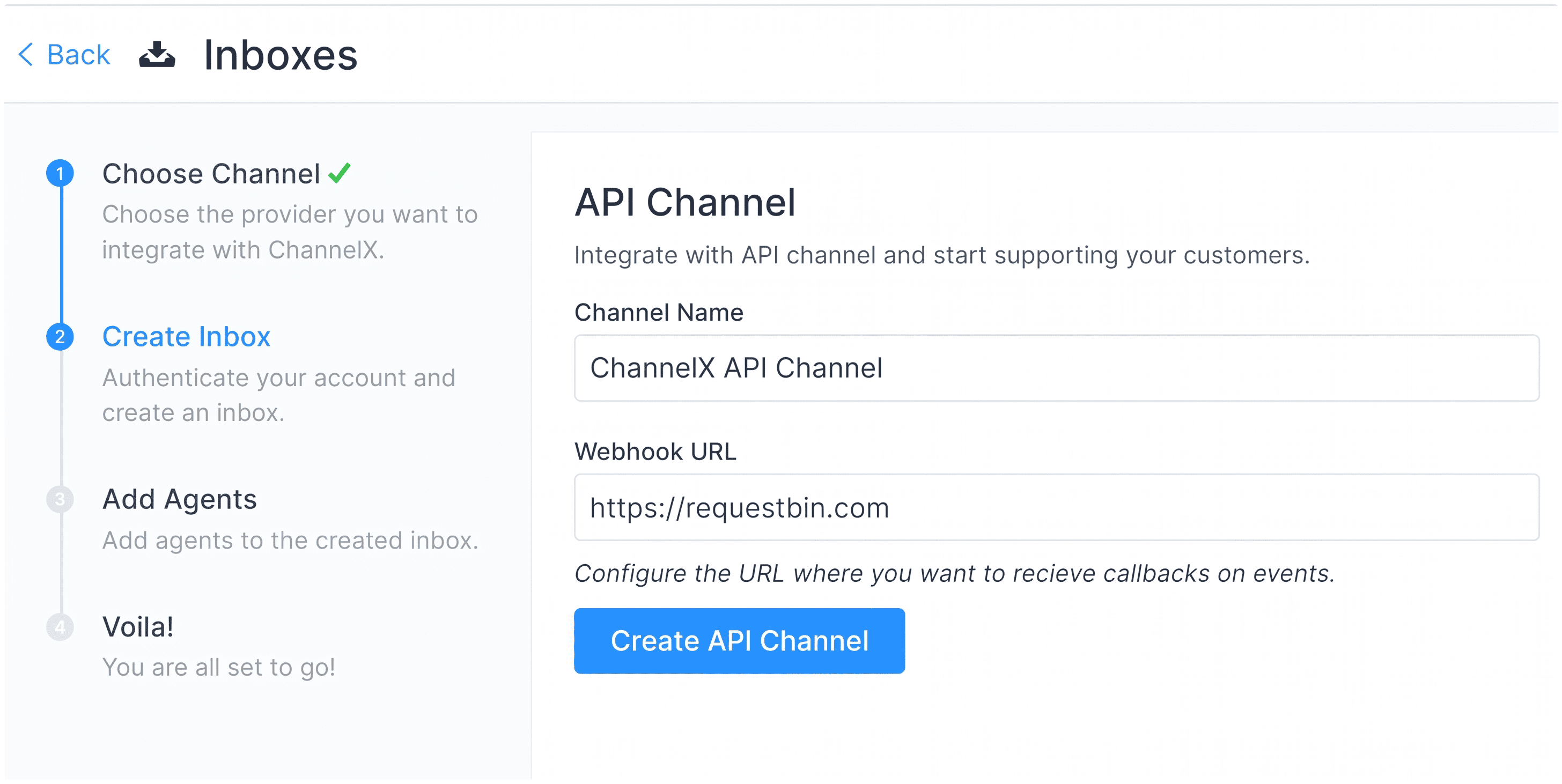 The API channel inbox settings