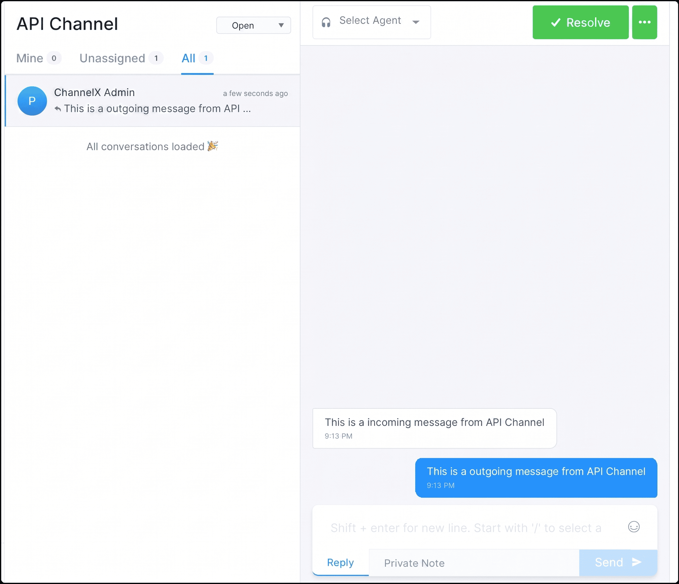 Verifying a message sent via the API channel