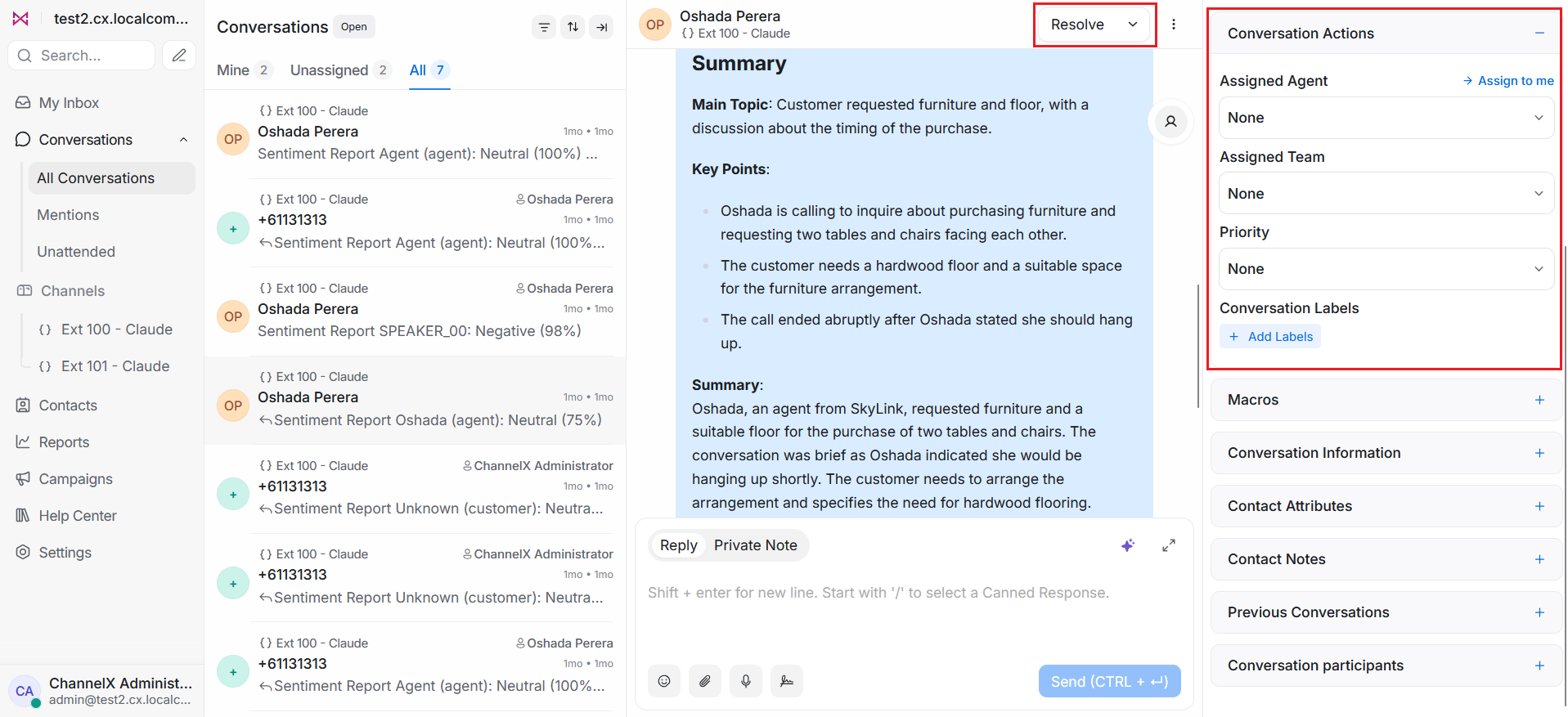 Assigning a label to a call conversation in ChannelX