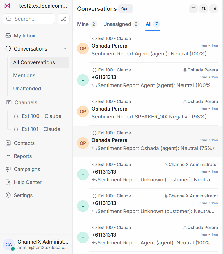 Calls appearing as conversations in the ChannelX inbox