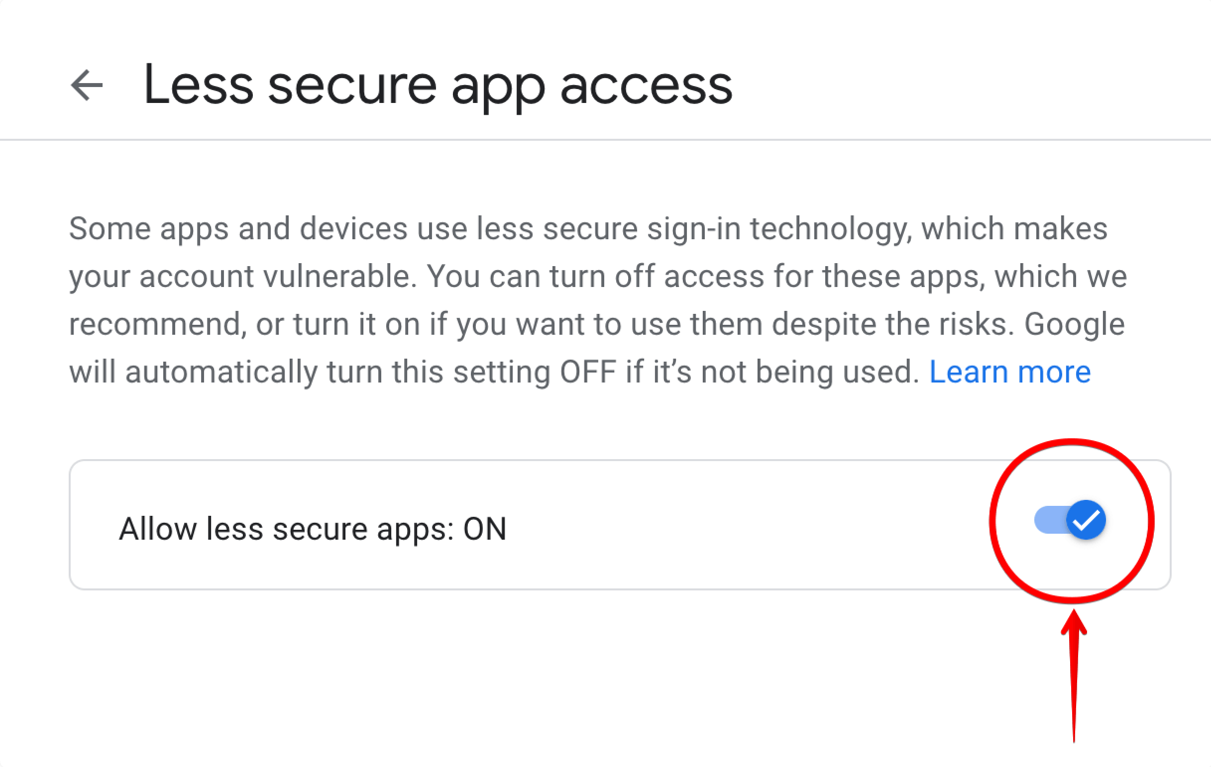 Allowing less secure app access