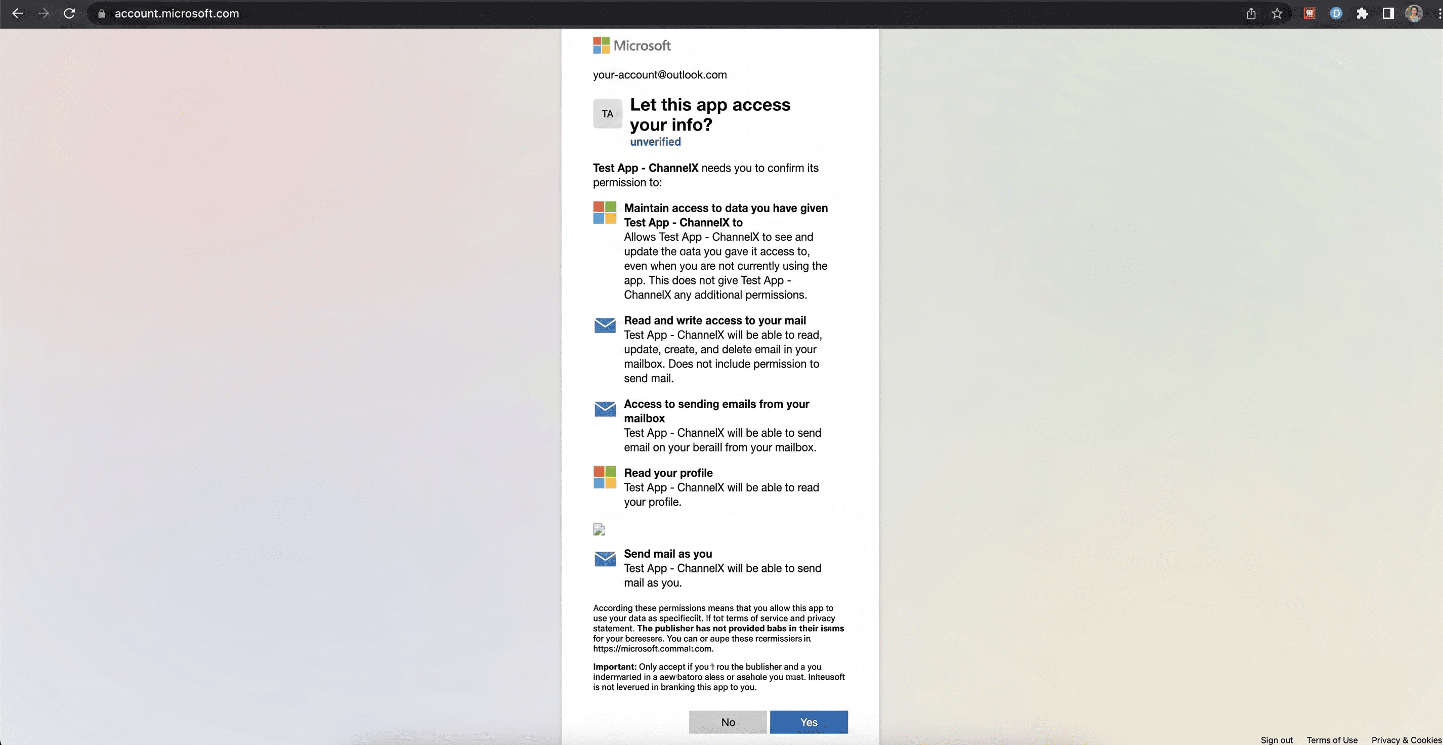 Allowing ChannelX access to the Microsoft mailbox