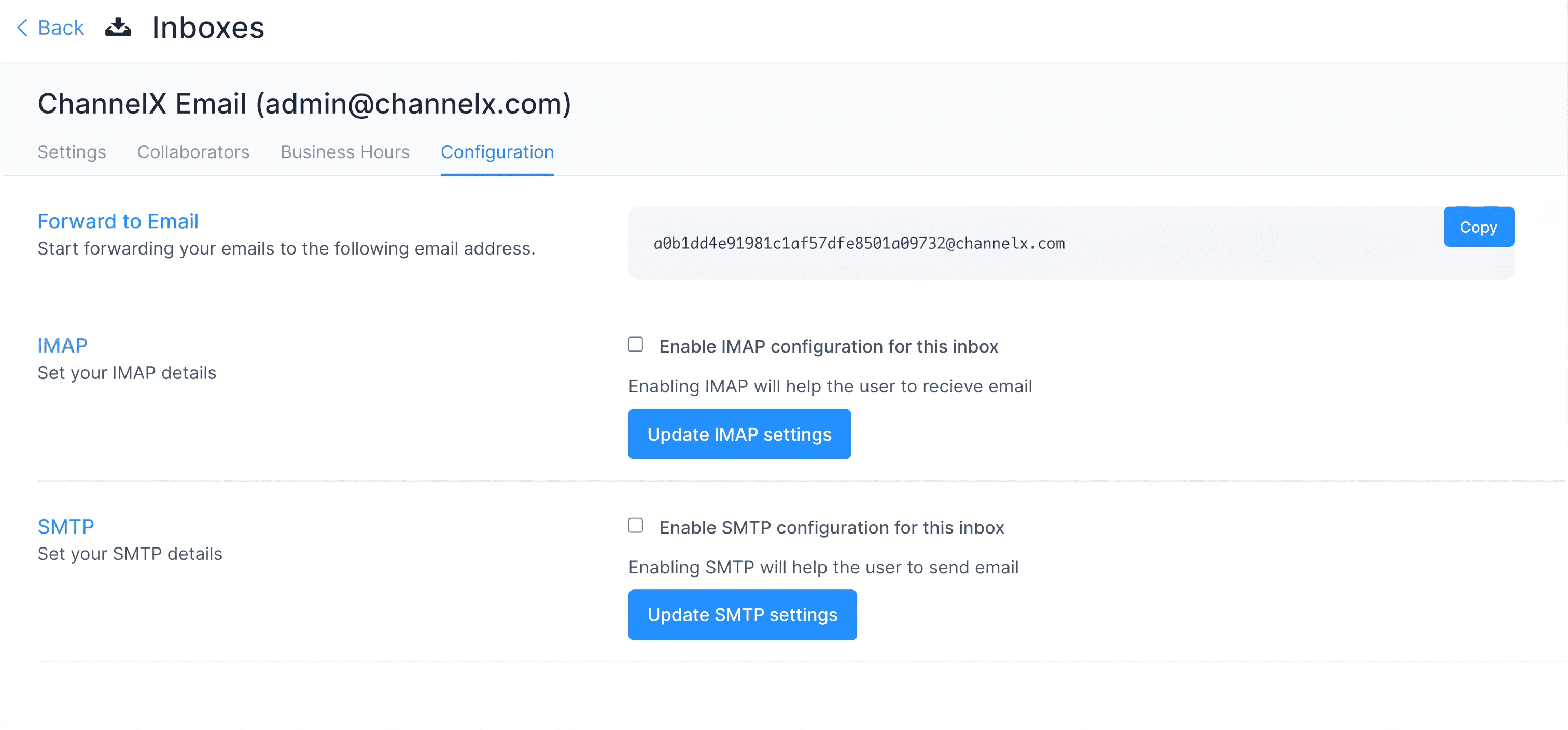 General email settings configuration