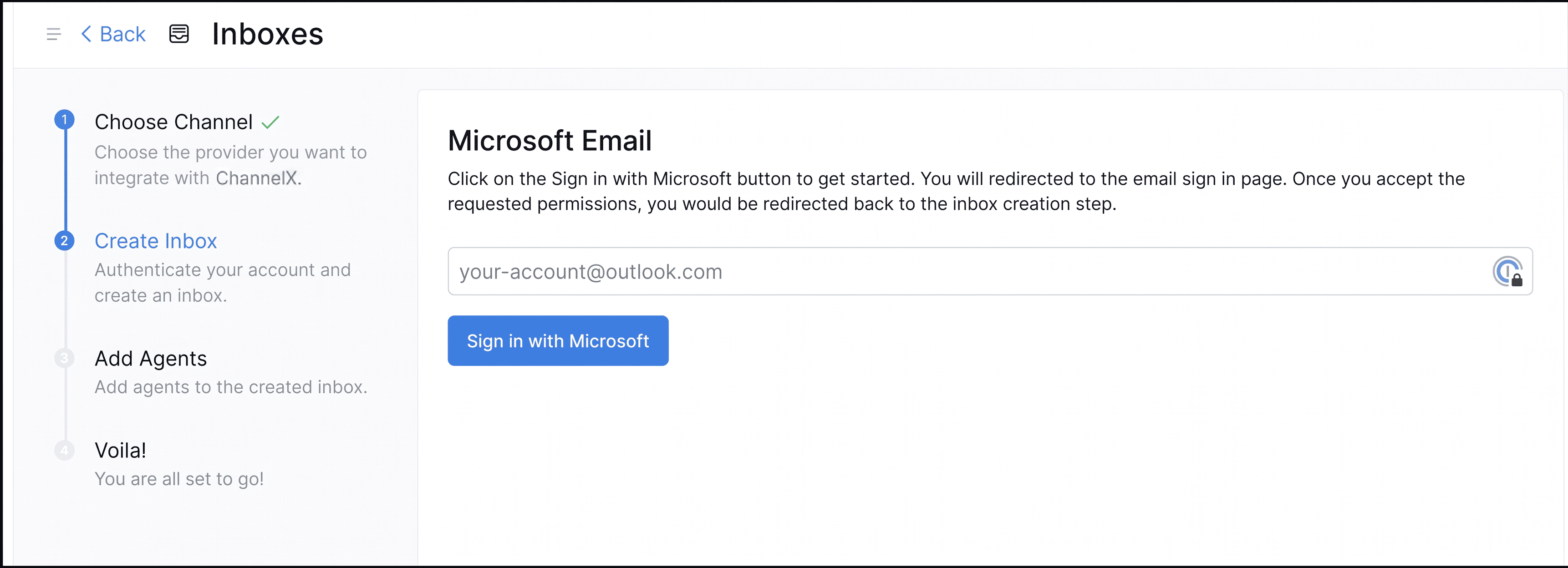 Entering the Microsoft email address