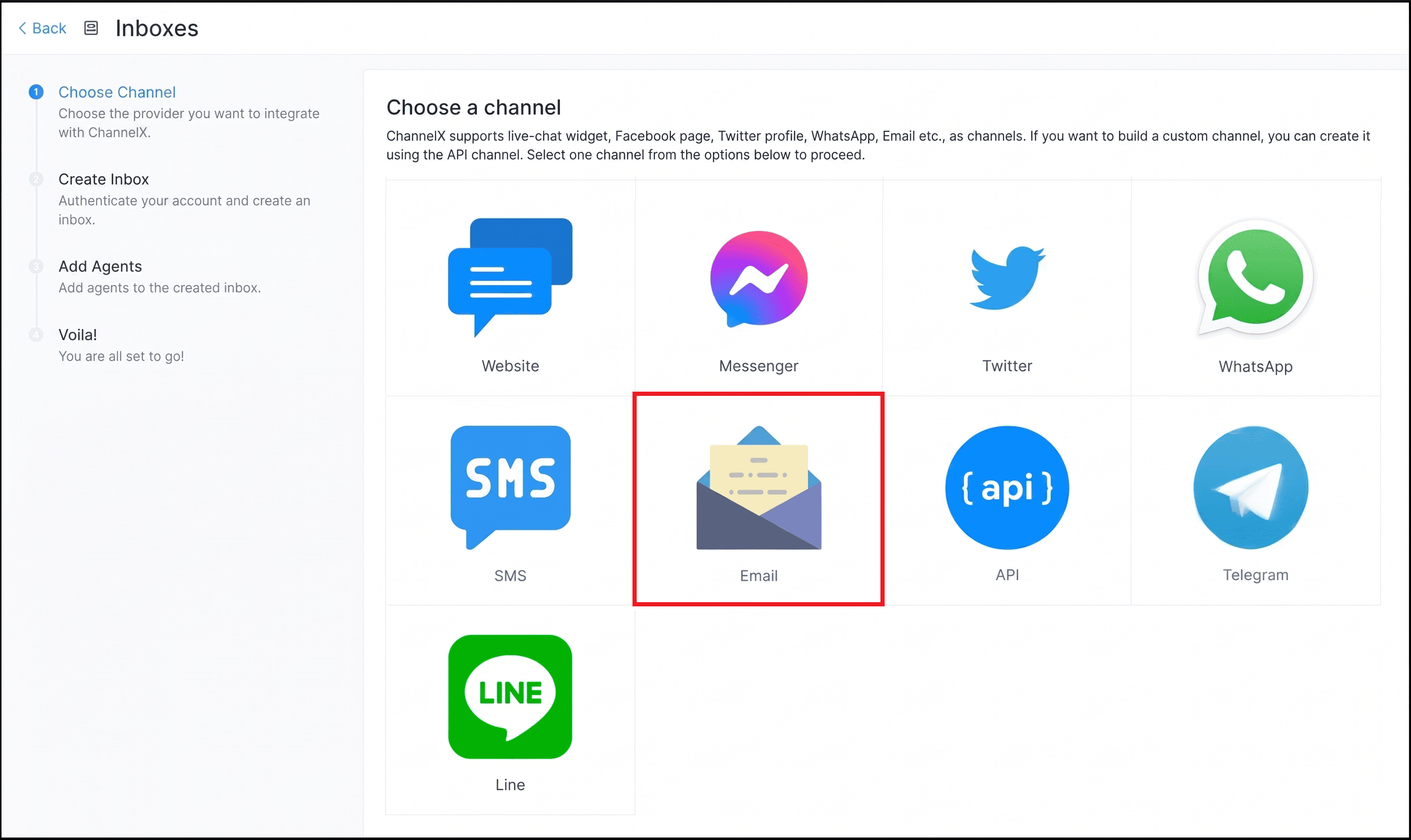 The Gmail email inbox in ChannelX