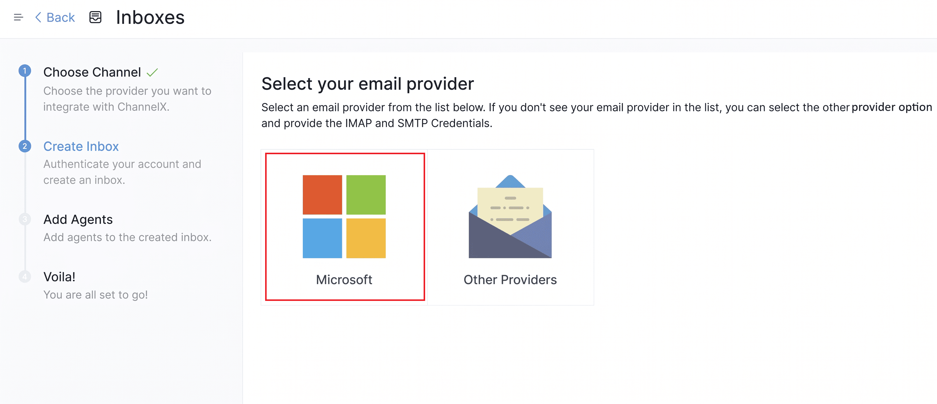 Selecting the Microsoft provider for email