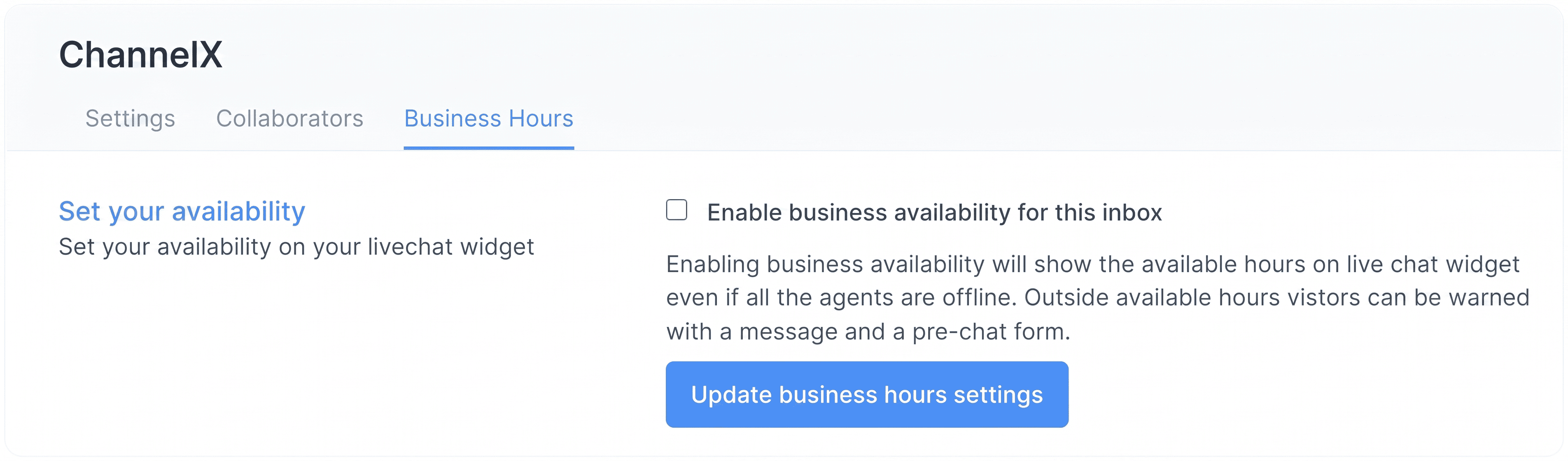 Facebook inbox business hours tab