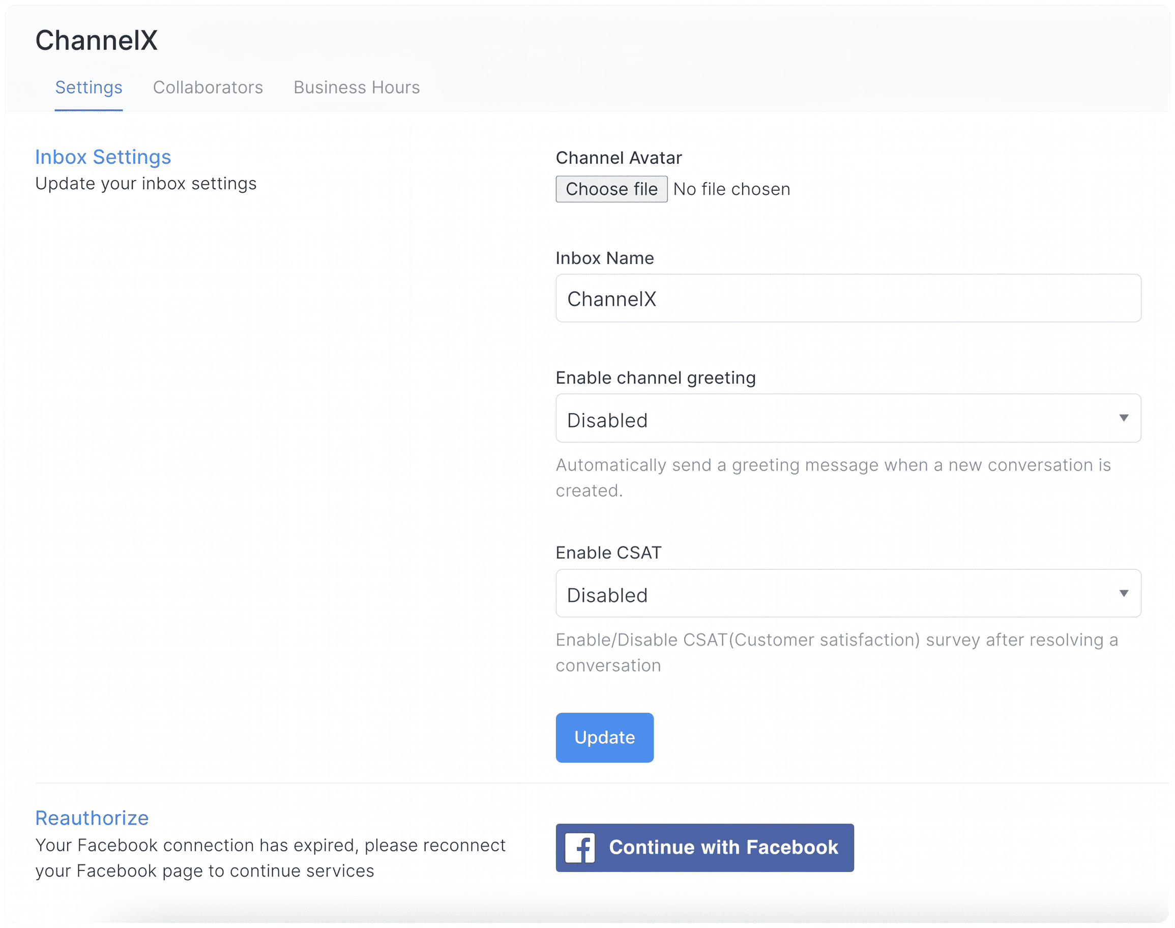 Facebook inbox settings tab