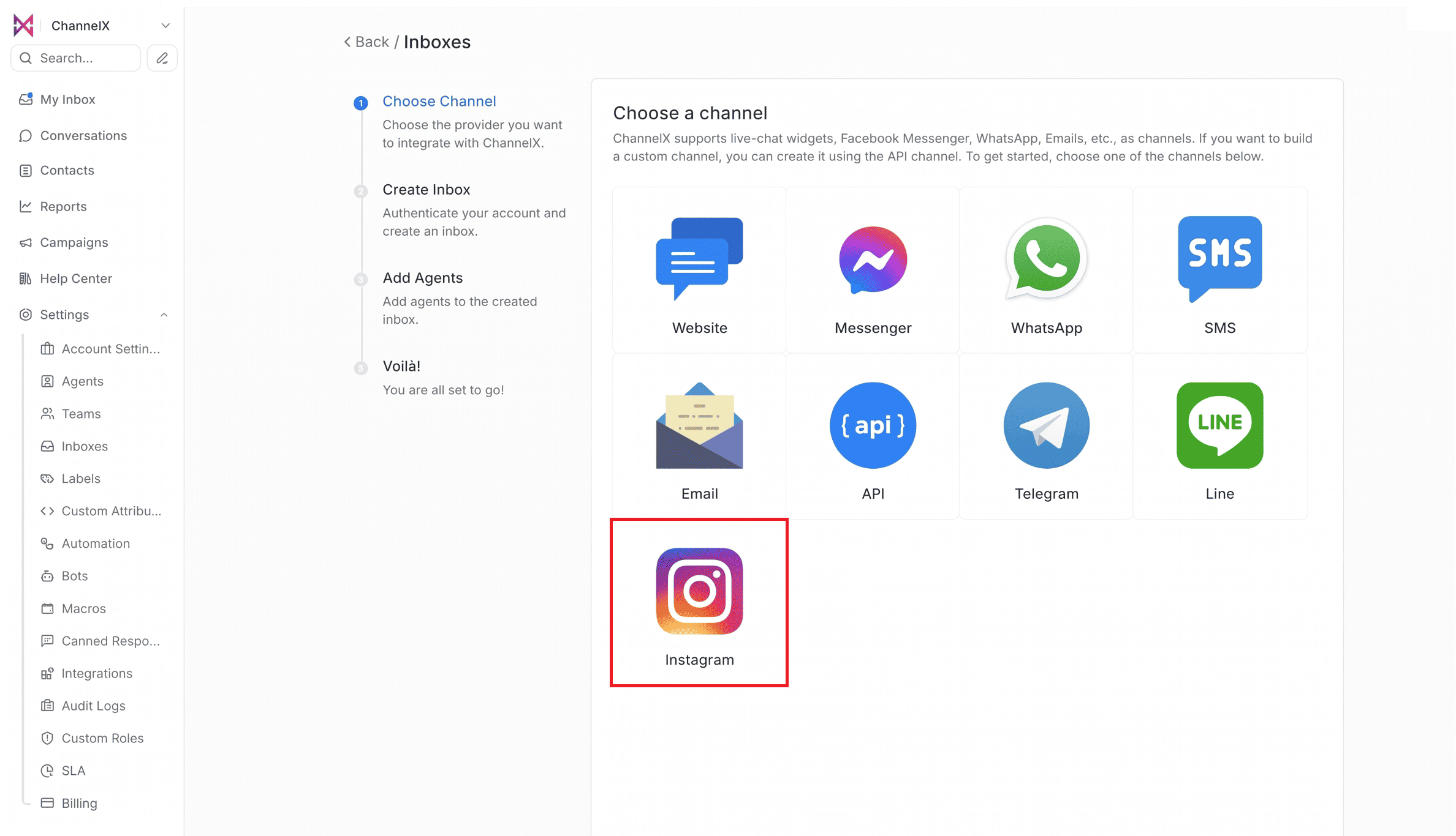 The Instagram inbox ready in ChannelX