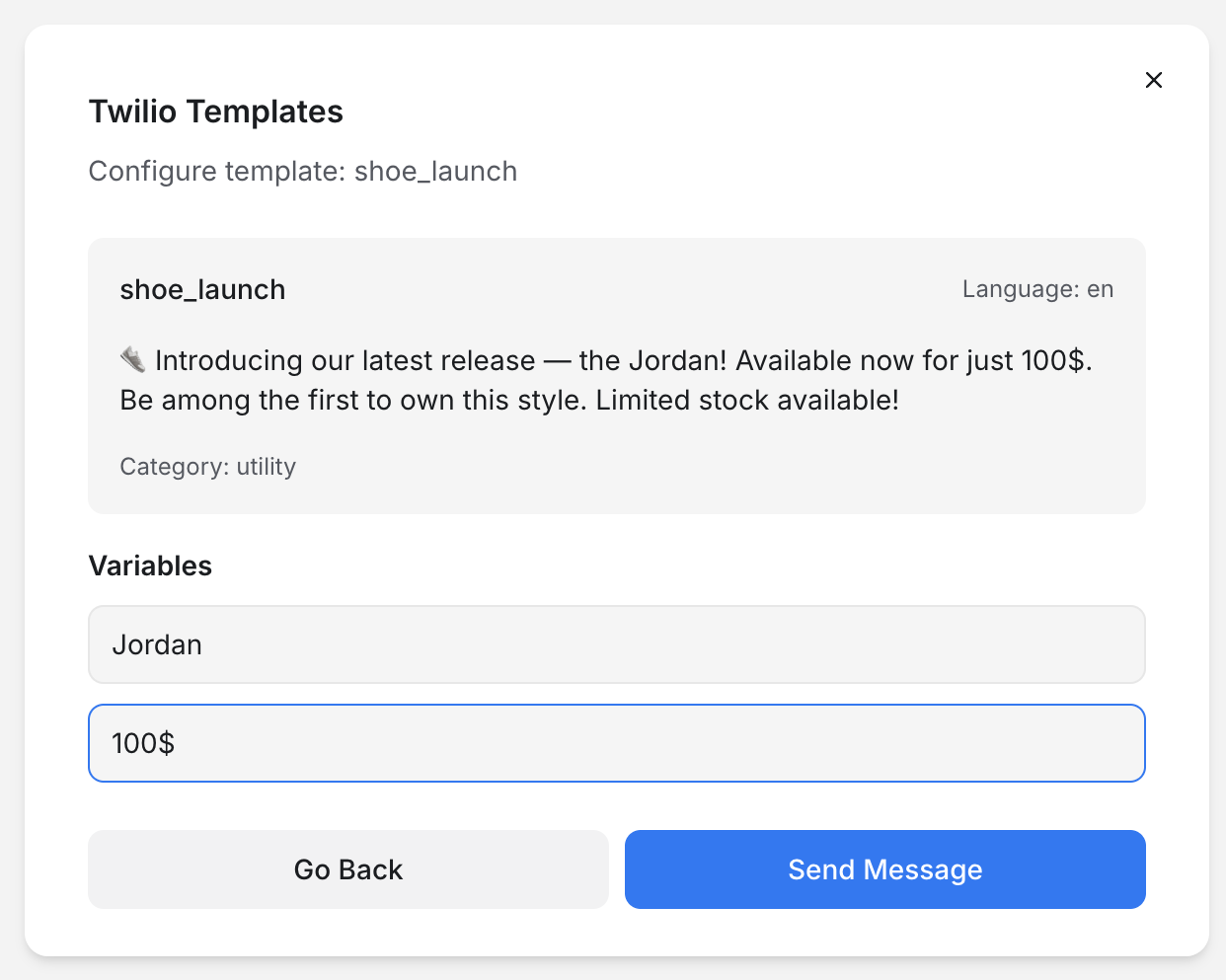 Customizing a Twilio content template