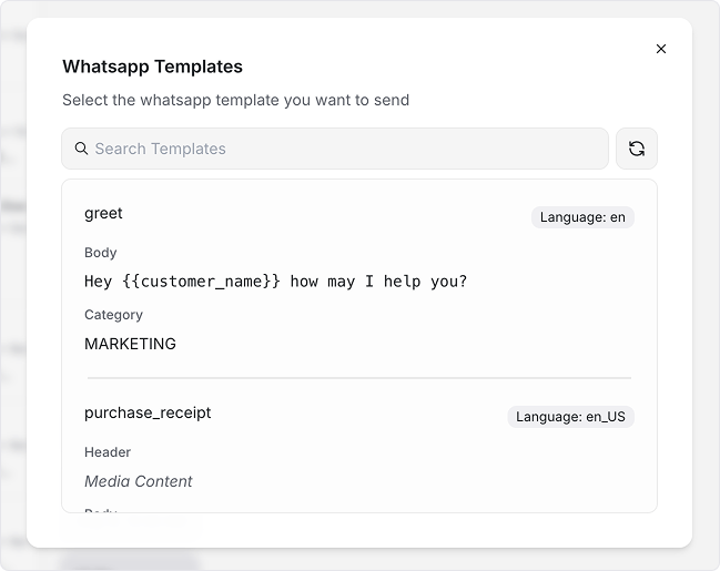 Accessing WhatsApp template sending options