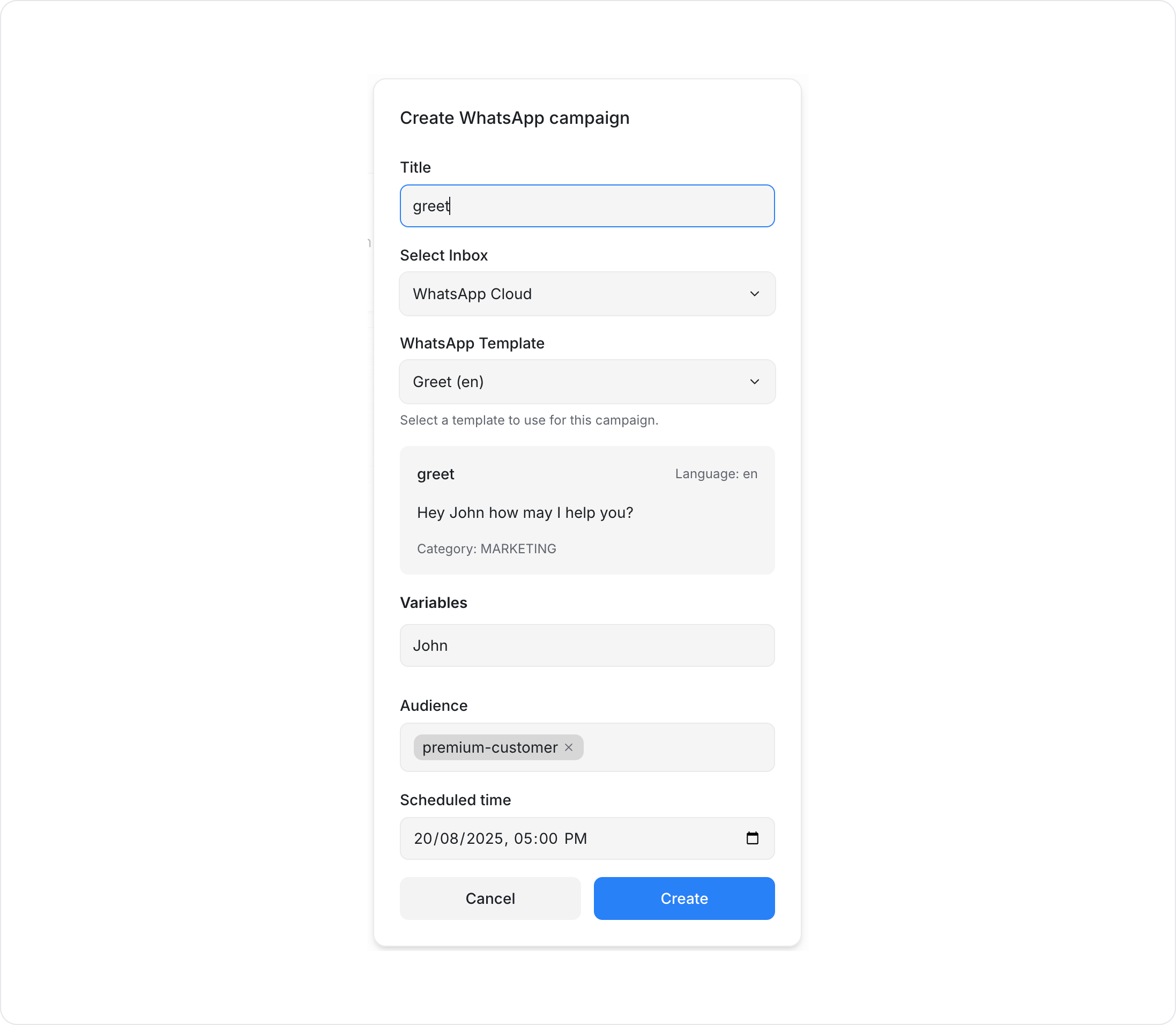 Setting audience and template parameters