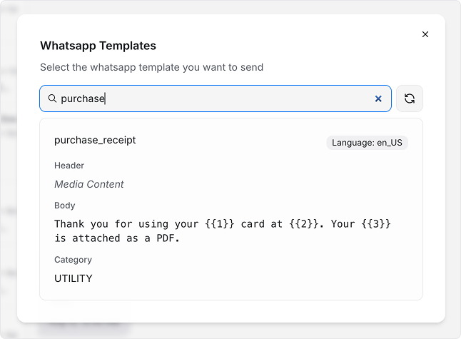 Choosing a WhatsApp template to send