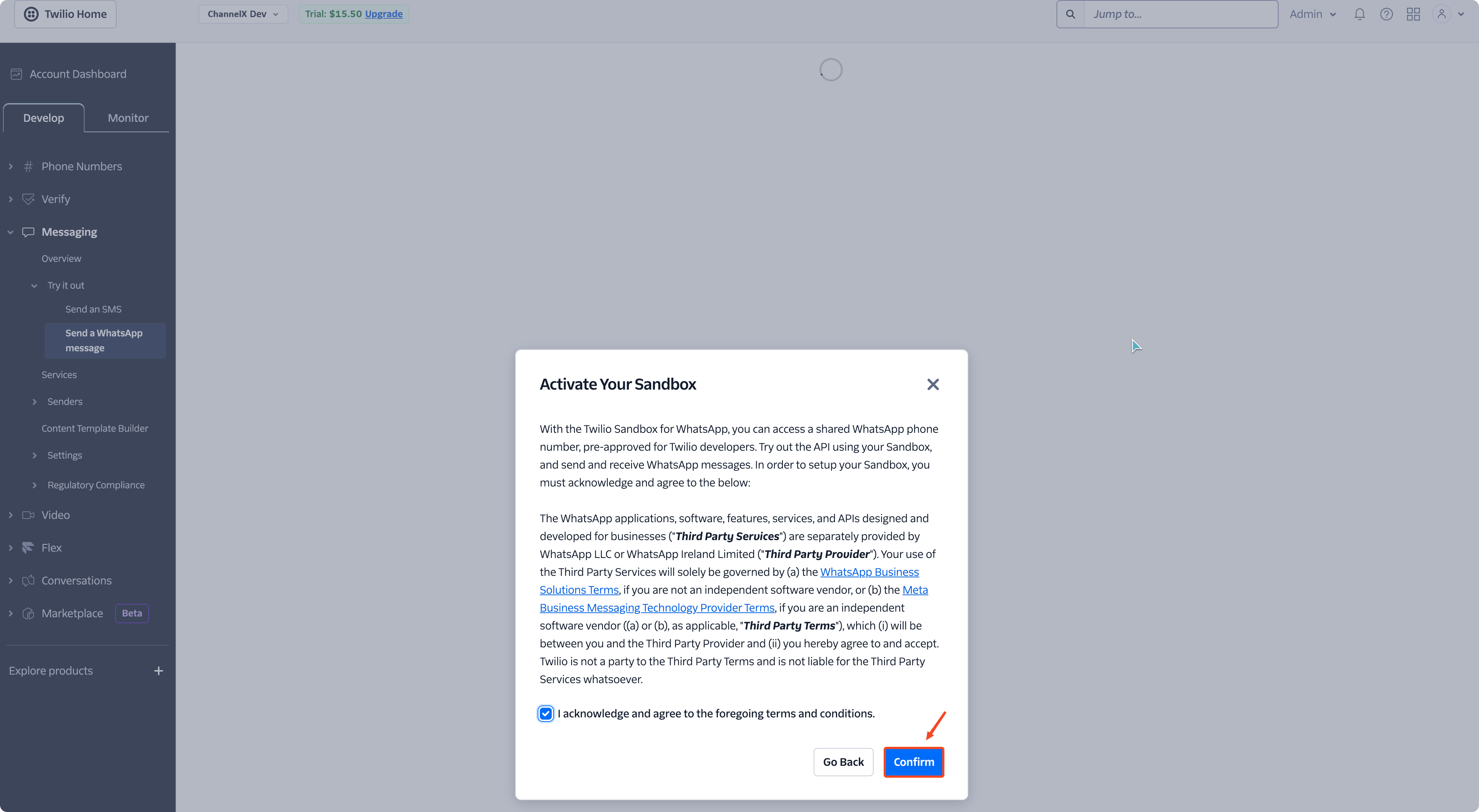 Activating the Twilio sandbox for WhatsApp