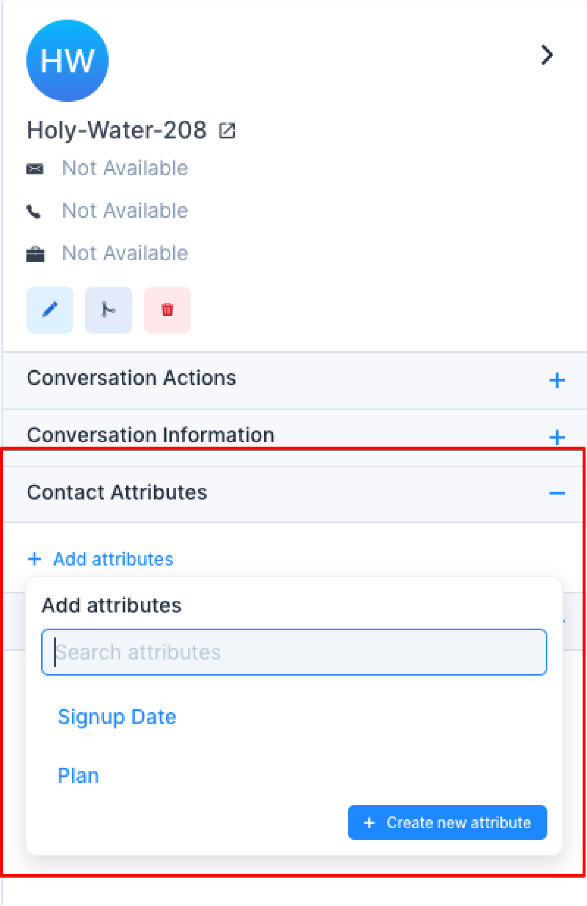 Contact attributes in the contact sidebar