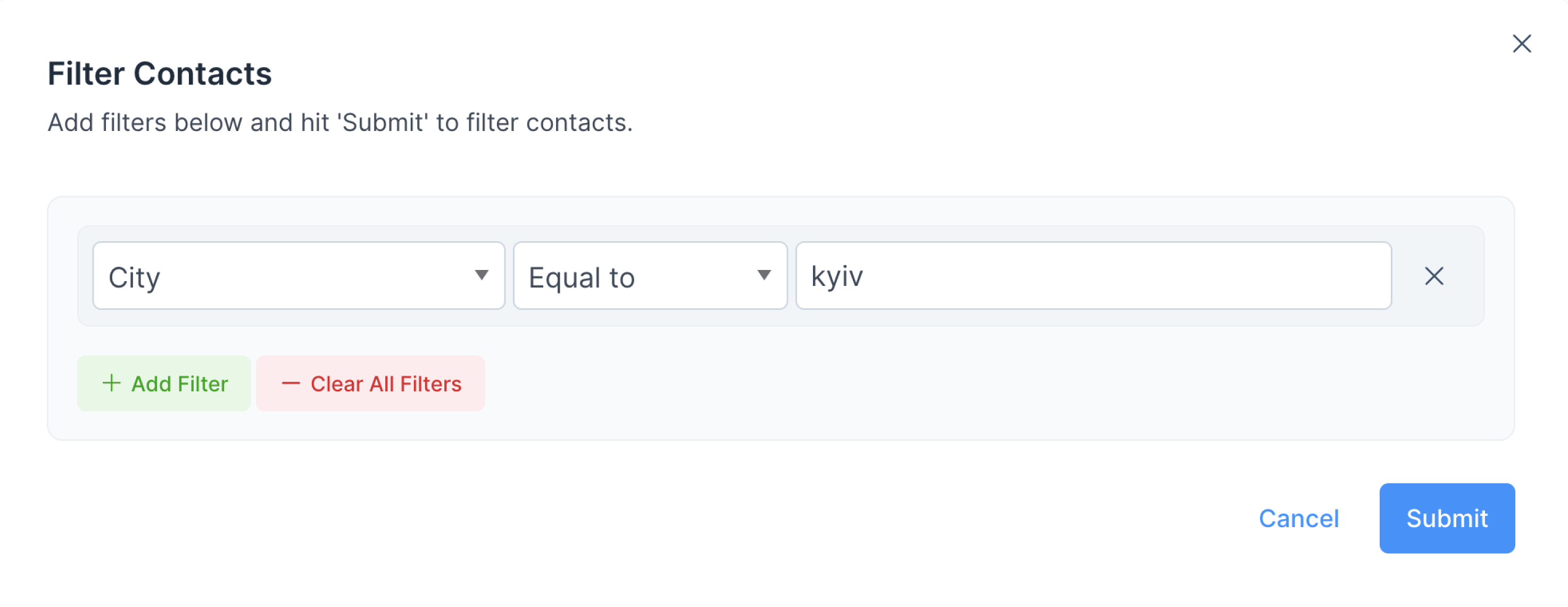 Editing or reverting a contact filter