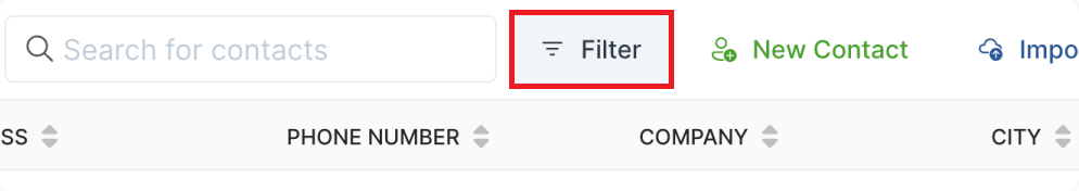 The Filter button on the Contacts screen