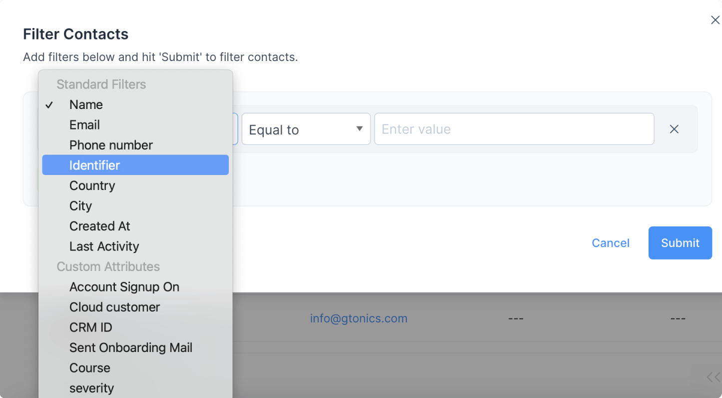 Filtering contacts, a further example