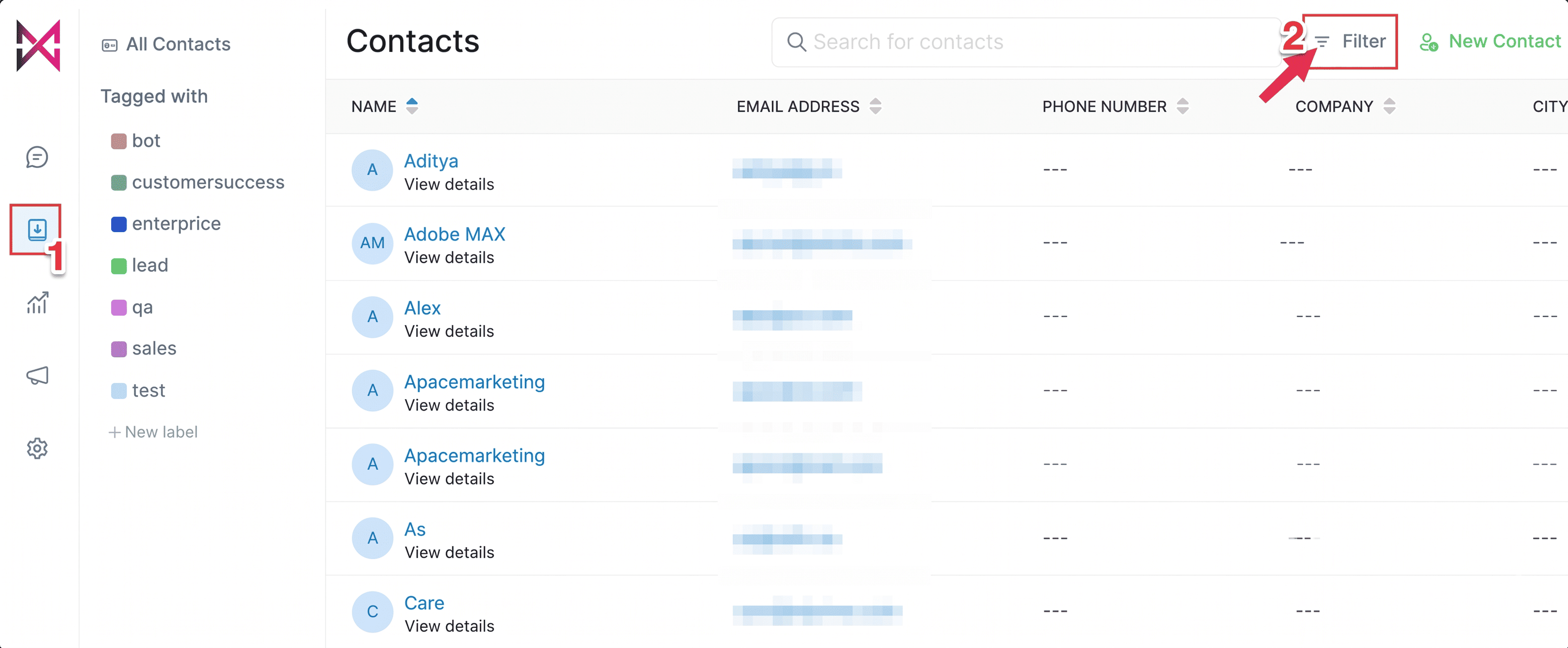 Filtering contacts in ChannelX